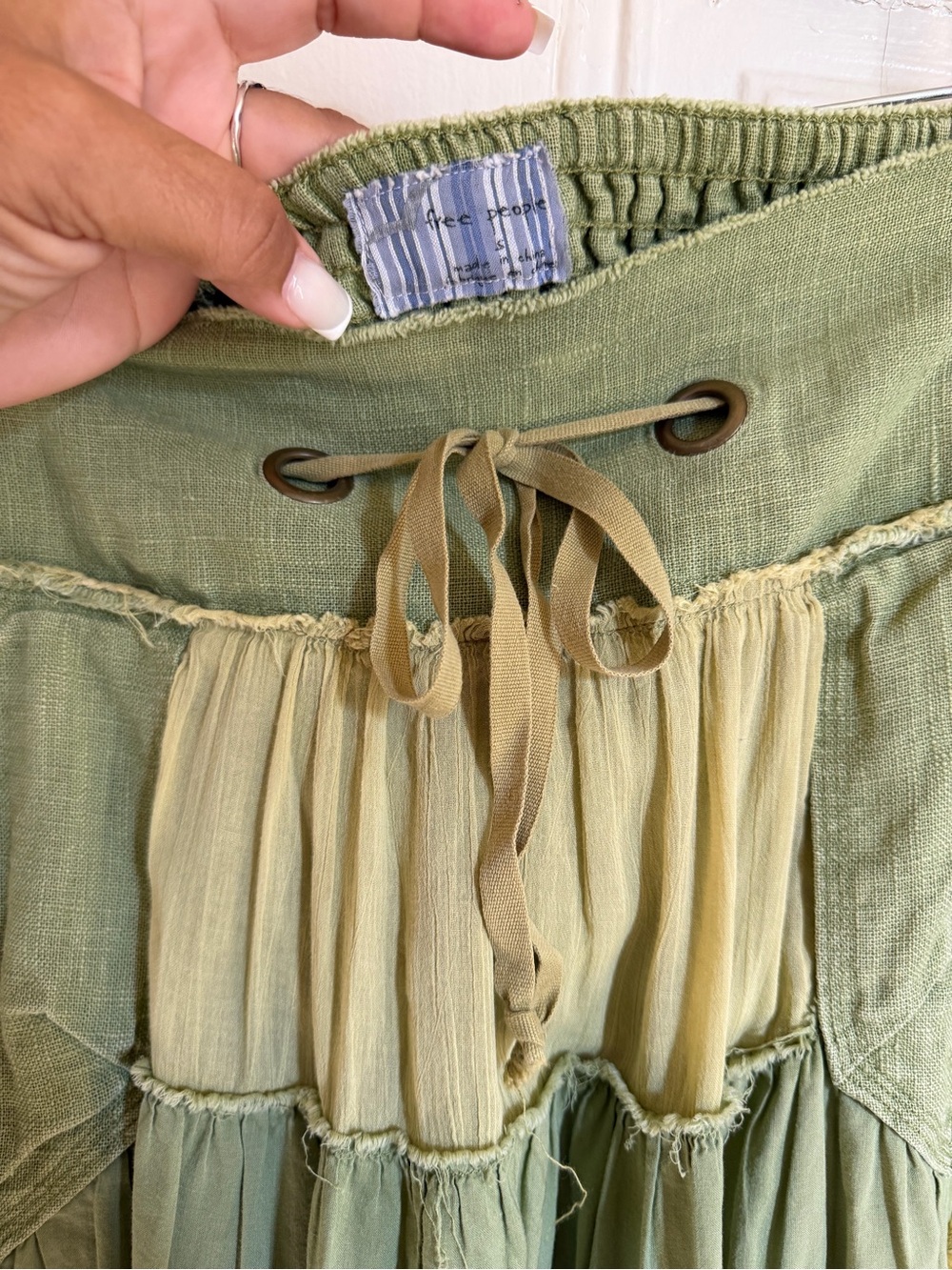 Y2K rare free people size small Women's Two-Tone Green Tiered Boho Skirt - Picture 5 of 15